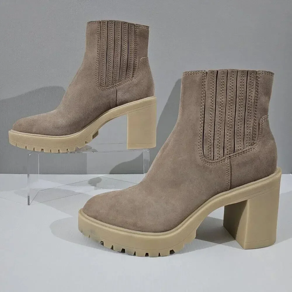 Dolce Vita Caster H20 Ankle Bootie Womens 10 Tan Suede Waterproof Platform Fall